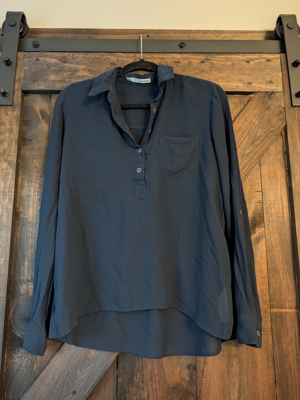 Maurices Navy Blue Long Sleeve Henley Blouse